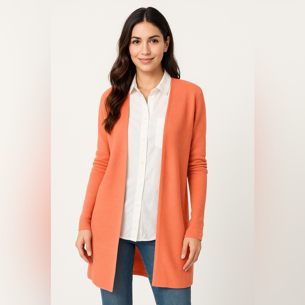 Talbots Salmon Ribbed Open Front Cardigan Sweater XS 70% Cotton 30% Modal Like N